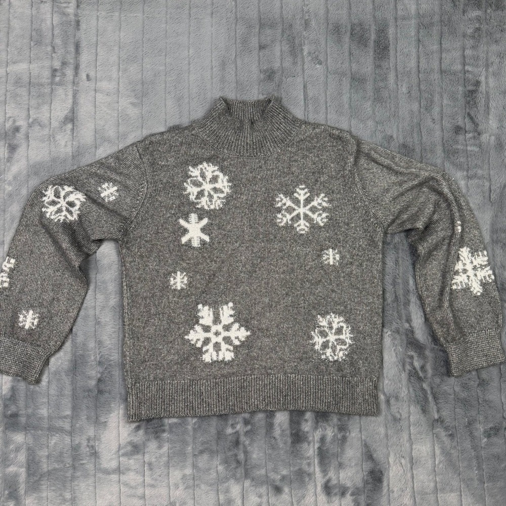Cupcakes and Cashmere Gray Snowflake Mock Neck Knit Sweater Womens Medium